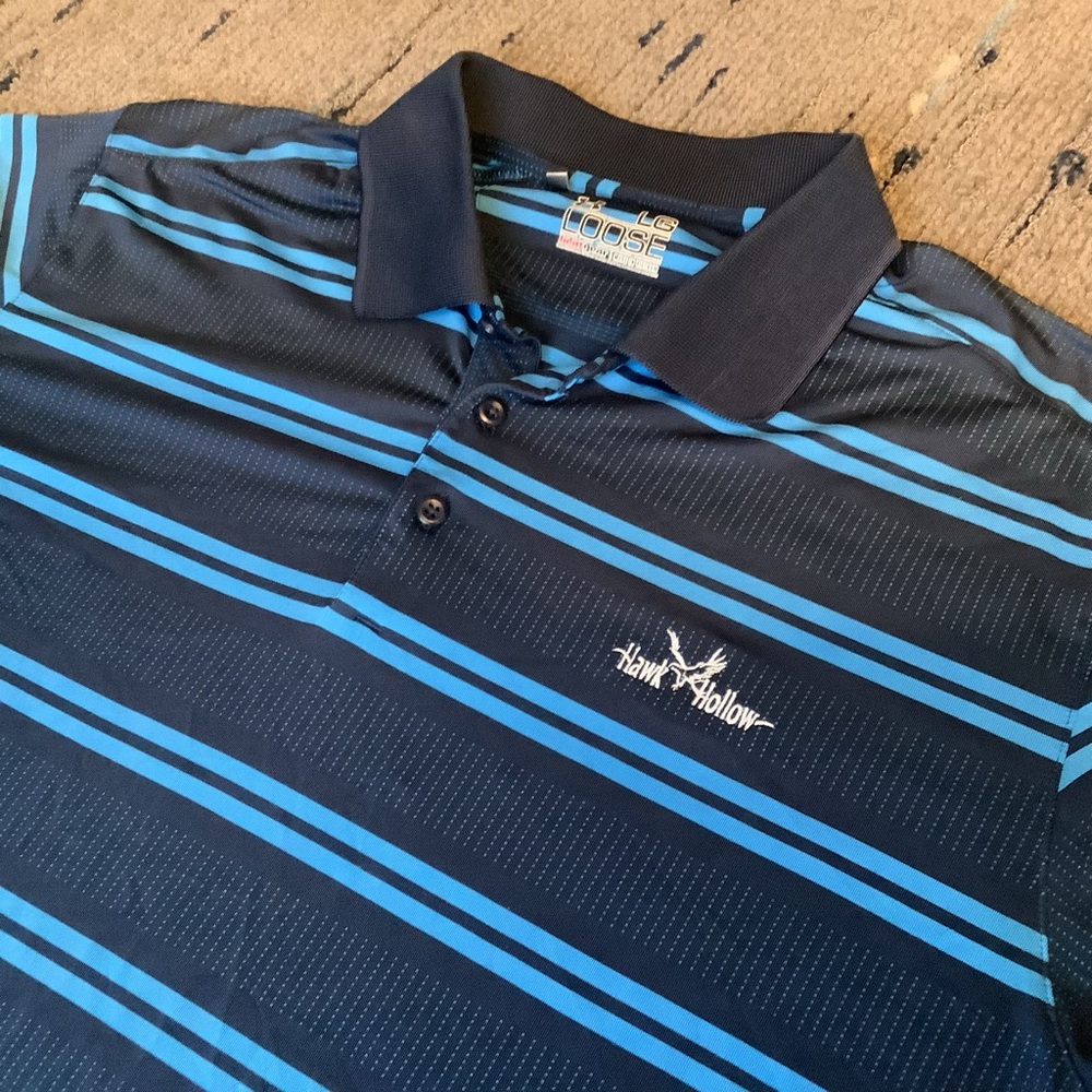 Under Armour Heat Gear Loose Blue Striped Golf Polo Sz L